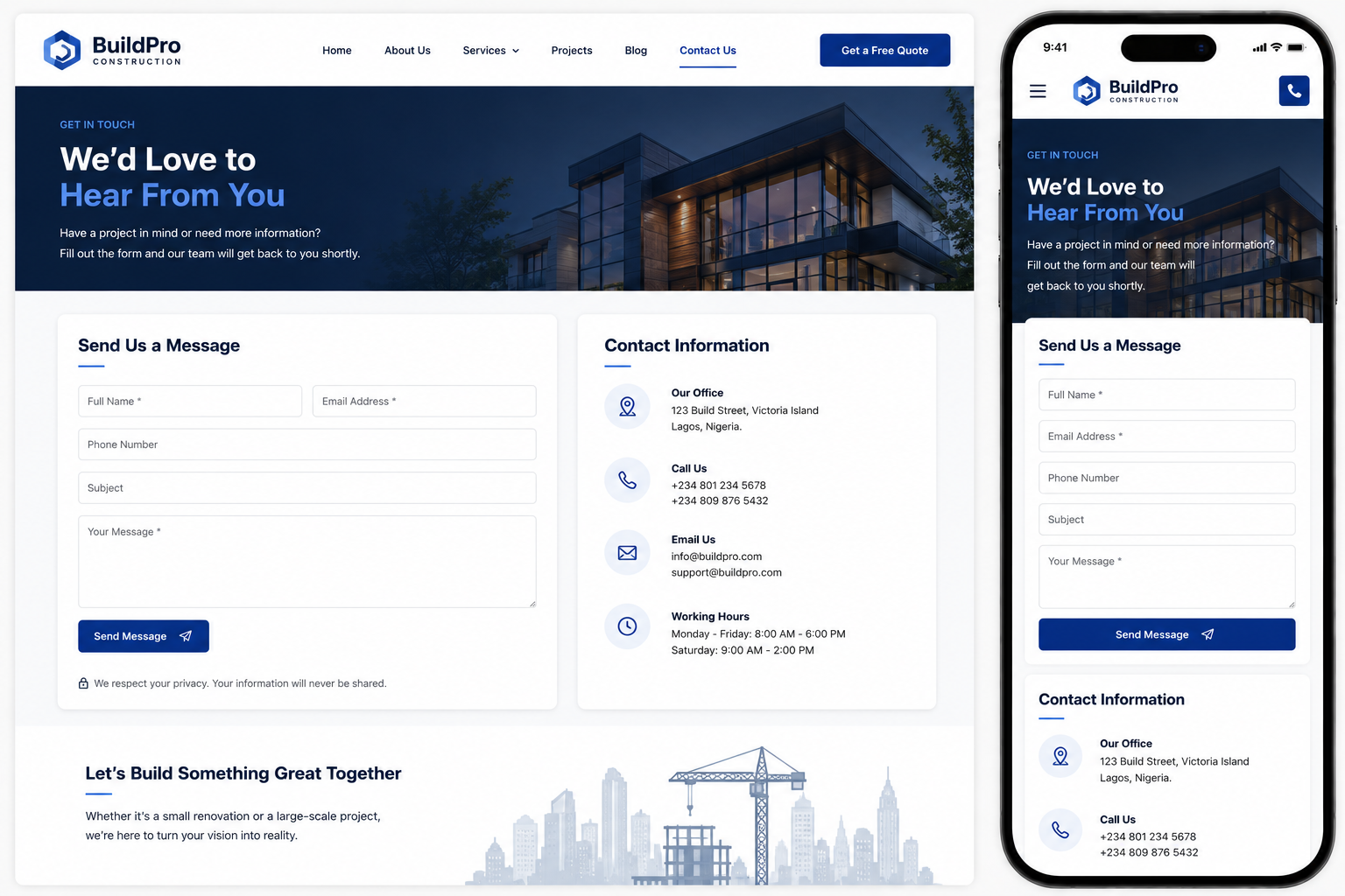 Construction company project preview