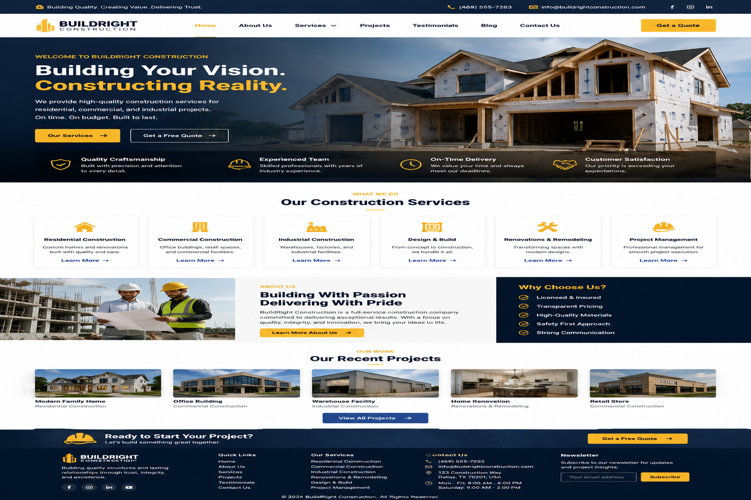 Construction company website design project